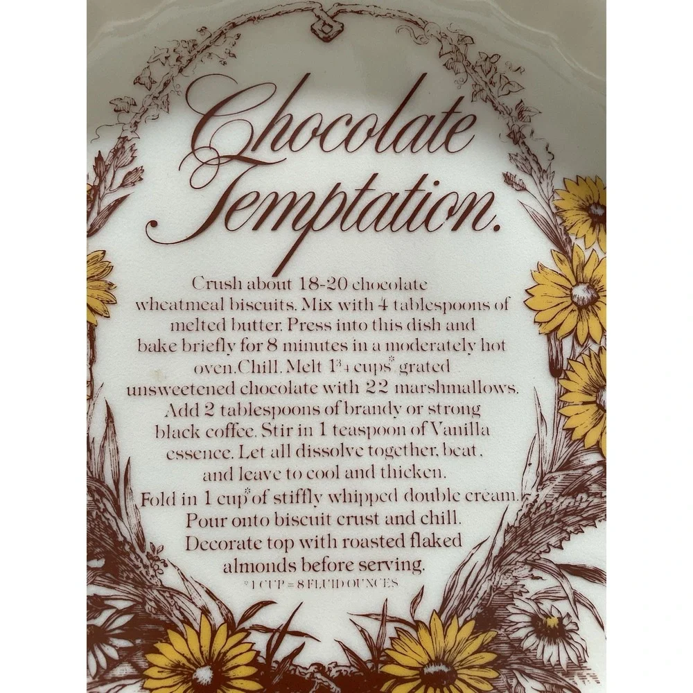 Vintage 1960s Epicure Chocolate Temptation Recipe Flan Pie Dish Made in England